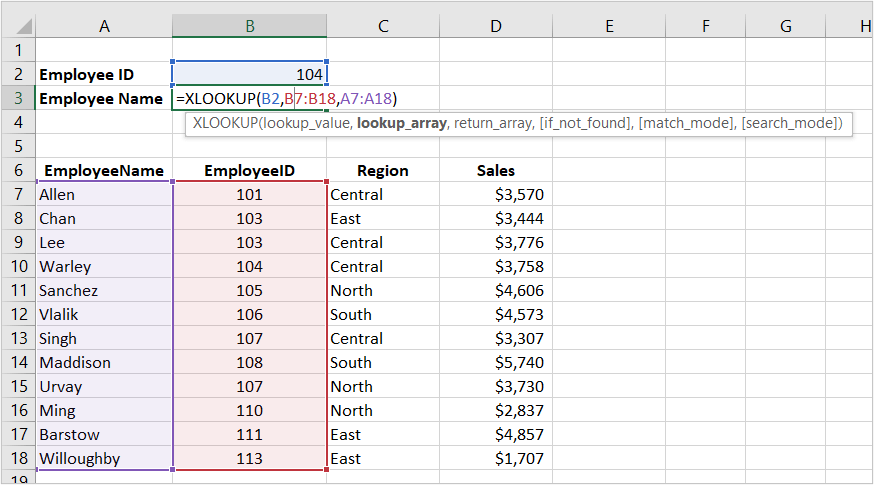 XLOOKUP Lookup Value