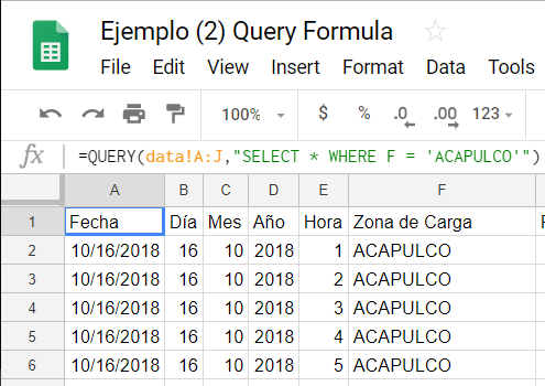 Google Spreadsheet Power Query Formulas