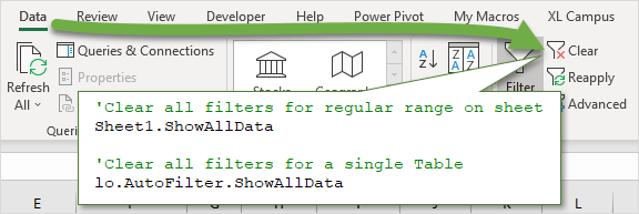 Clear Filter Excel Data Analysis VBA