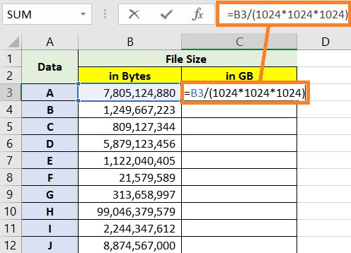 Custom Excel function to convert bytes to GB