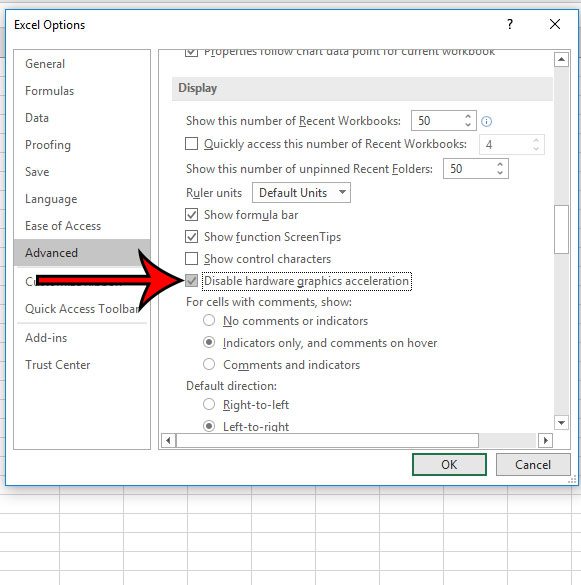 Disable Hardware Acceleration in Excel