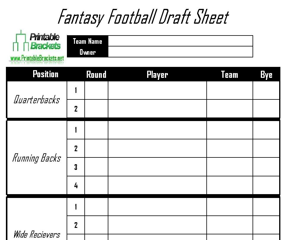 Fantasy Football Draft Sheet Template