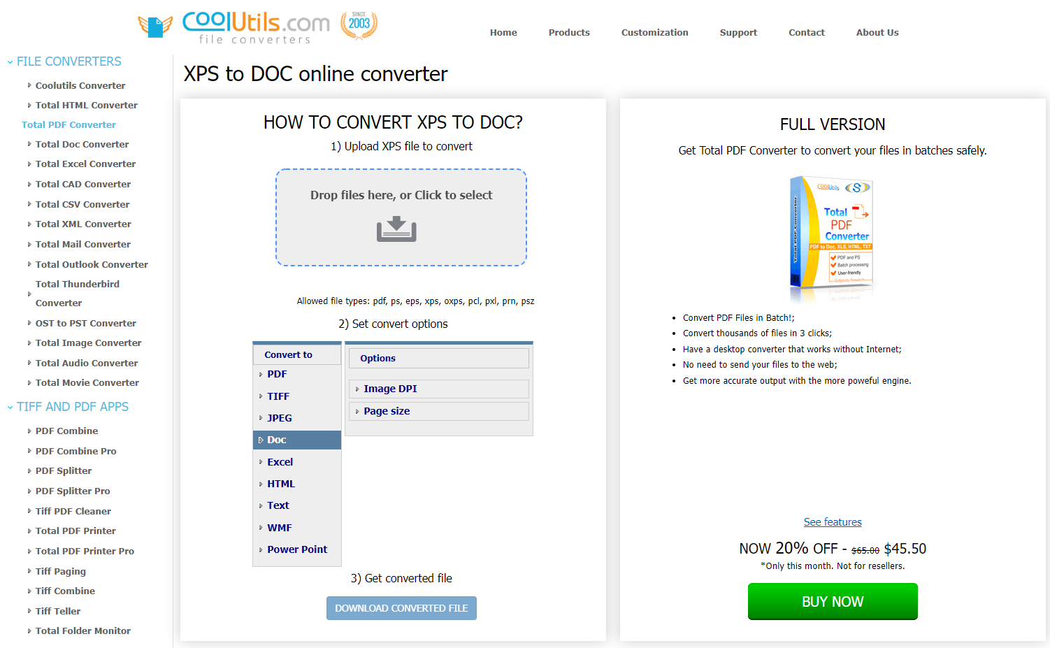 Online XPS to Excel converters