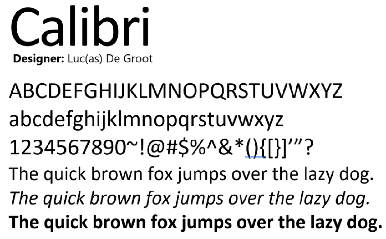 Calibri Font Example