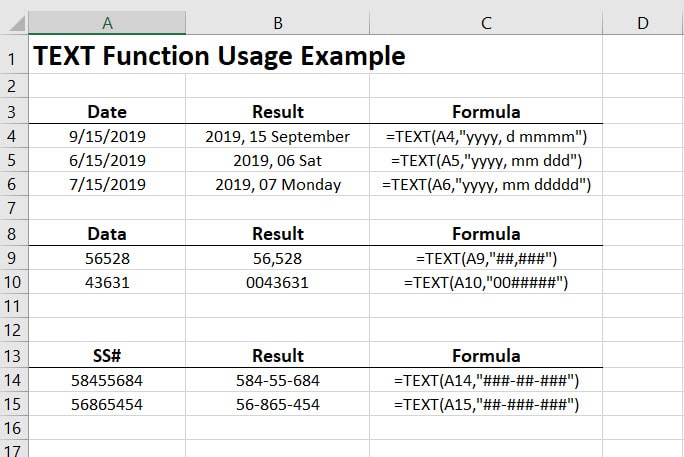 Excel TEXT function