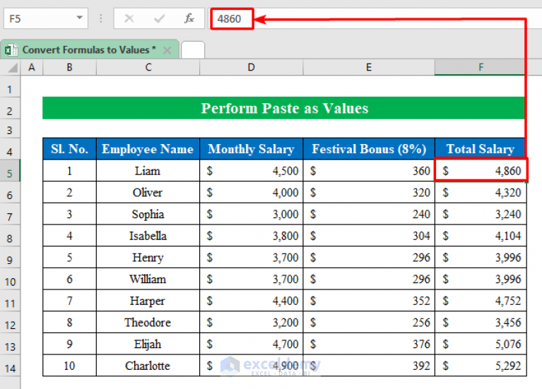 Excel conversion formulas