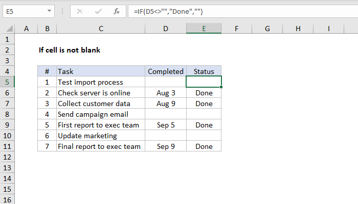 Excel if not blank formula