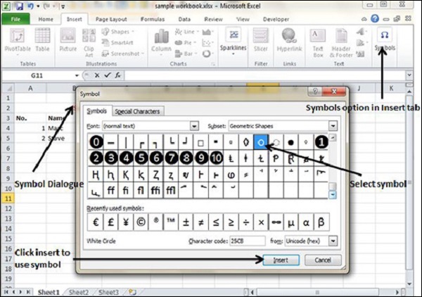 Excel Special Symbols