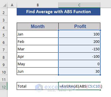 Using the AVERAGE and ABS functions