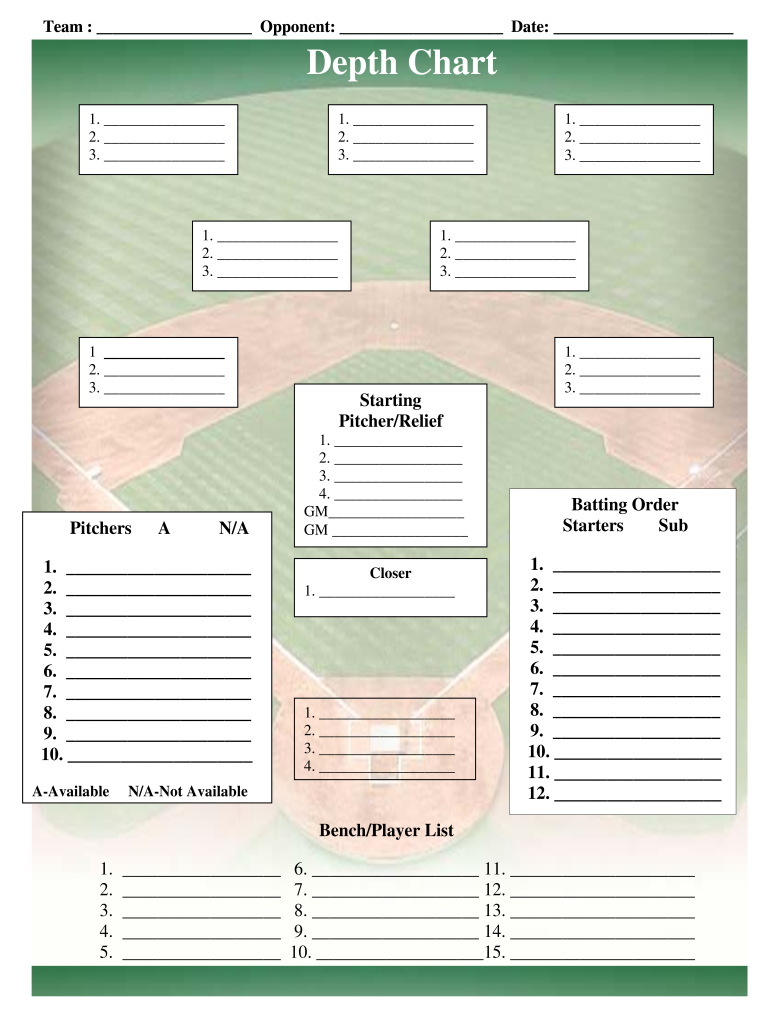 Example of a Baseball Depth Chart Template Excel