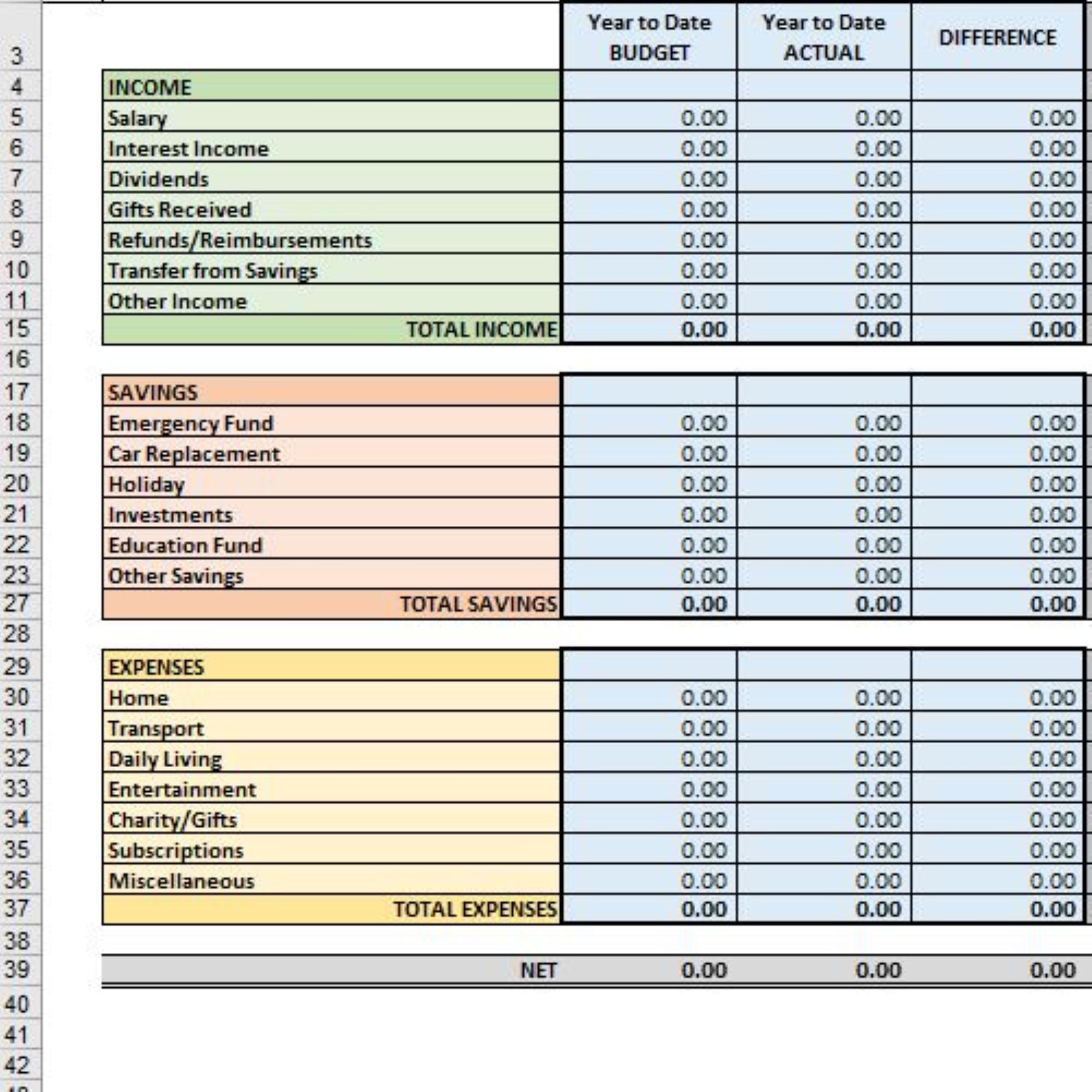 Budget Template Excel