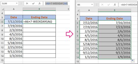 Calculate End of Week in Excel