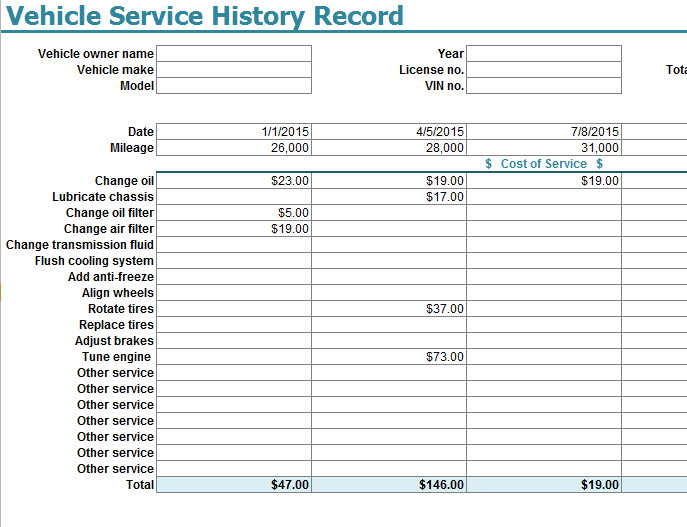 Car Maintenance History Excel