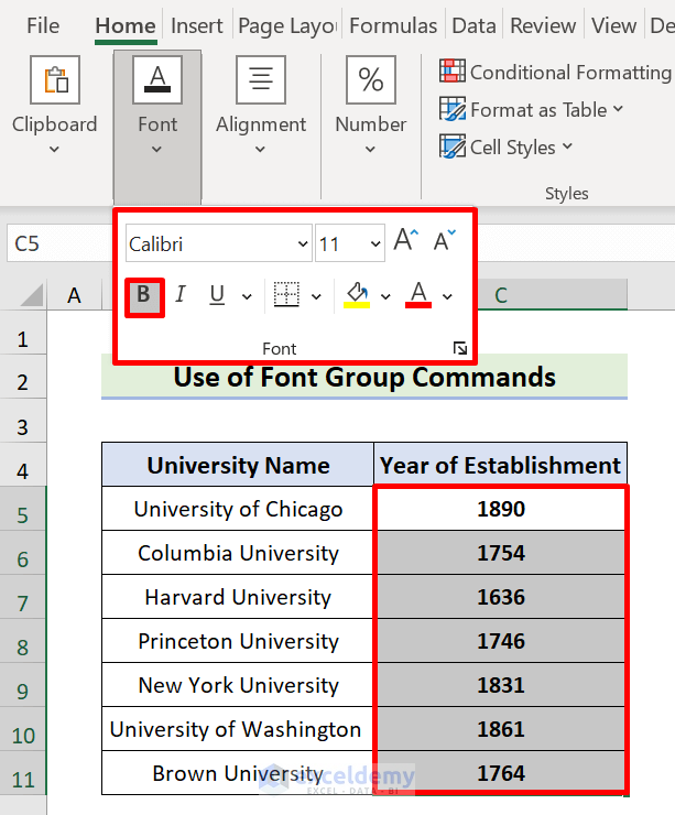 Change font in Excel