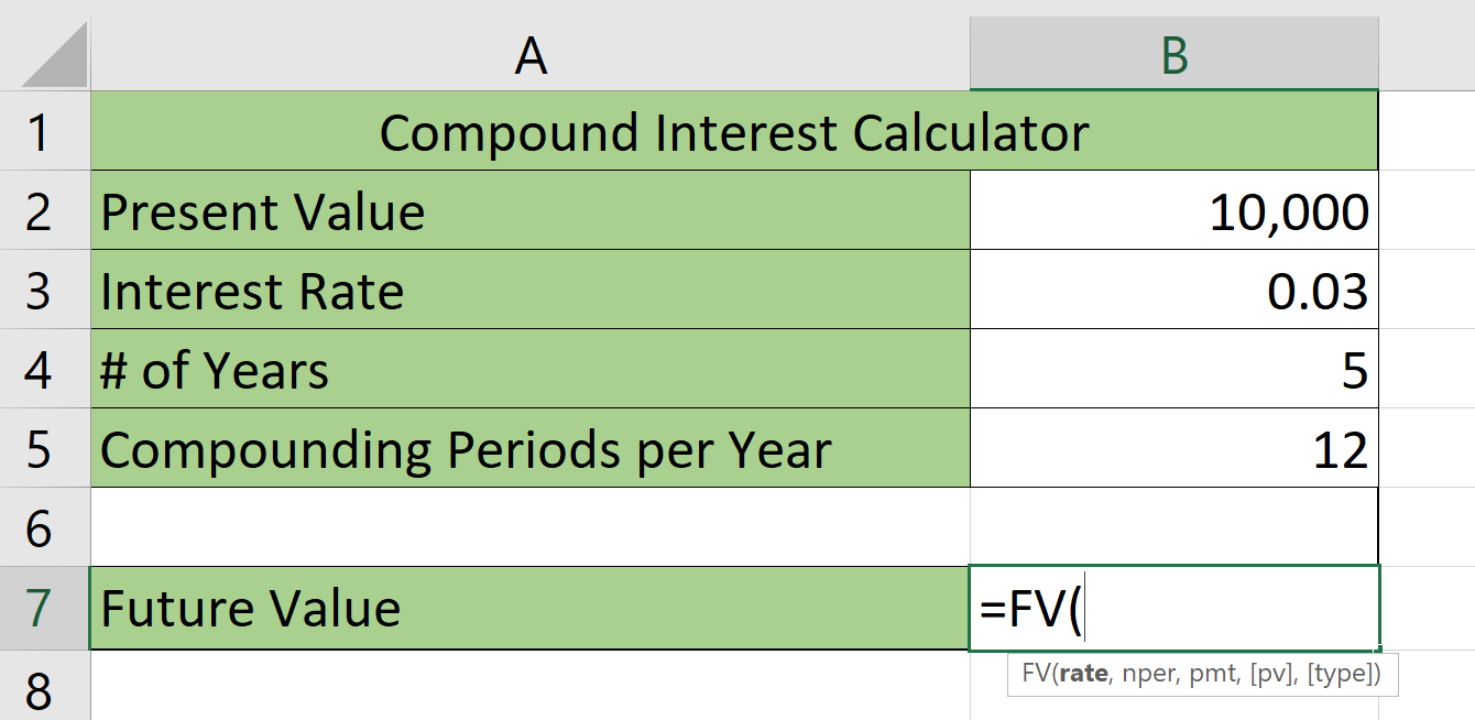 Compound Interest Calculations in Excel