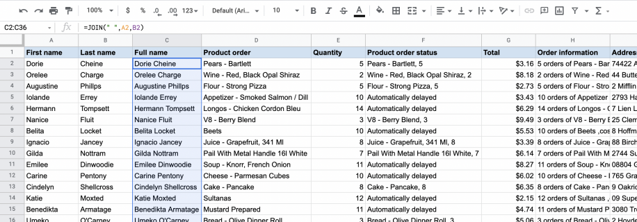 Concatenate in Google Sheets with JOIN Function