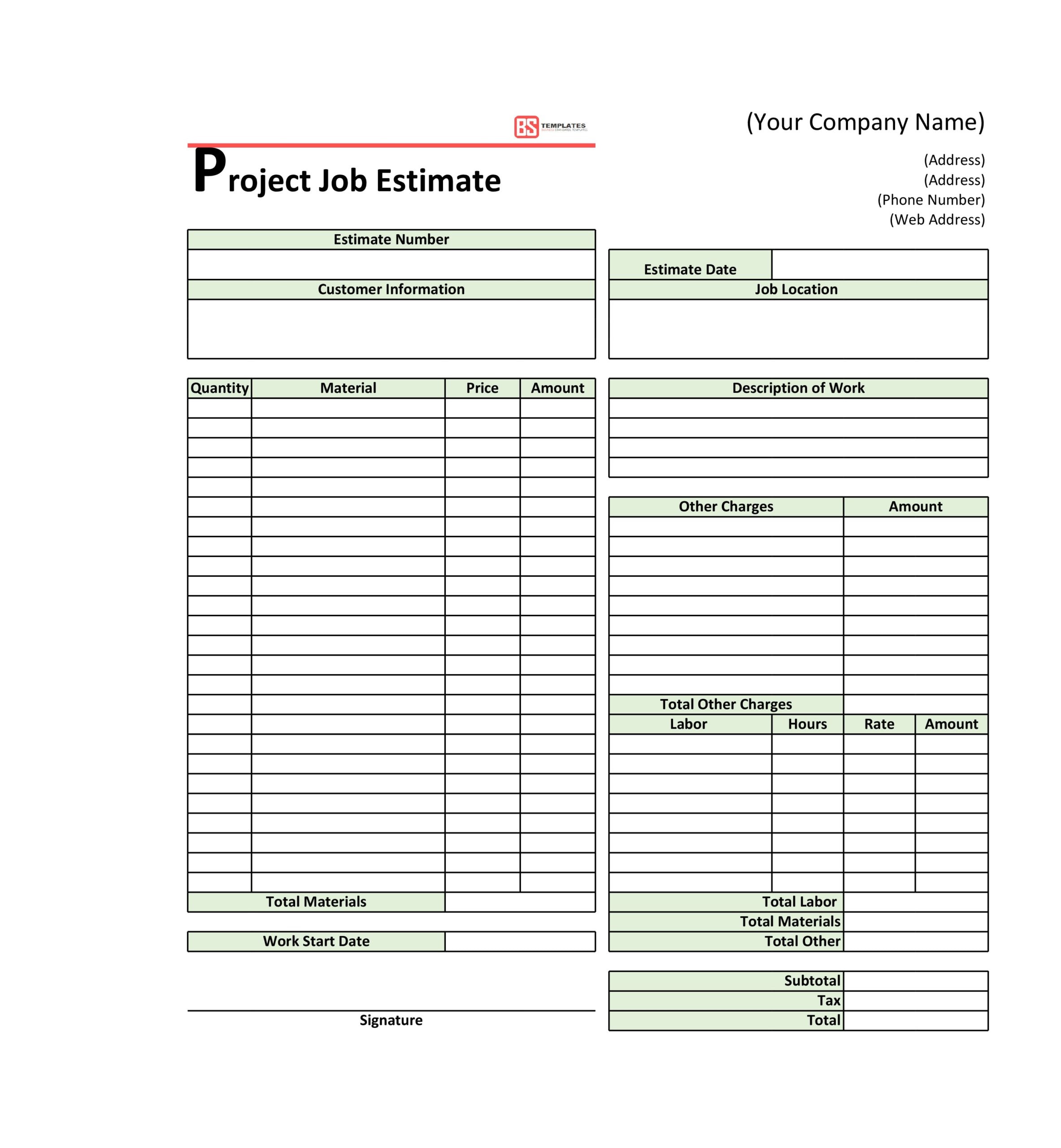 Construction Job Sheet Template Word