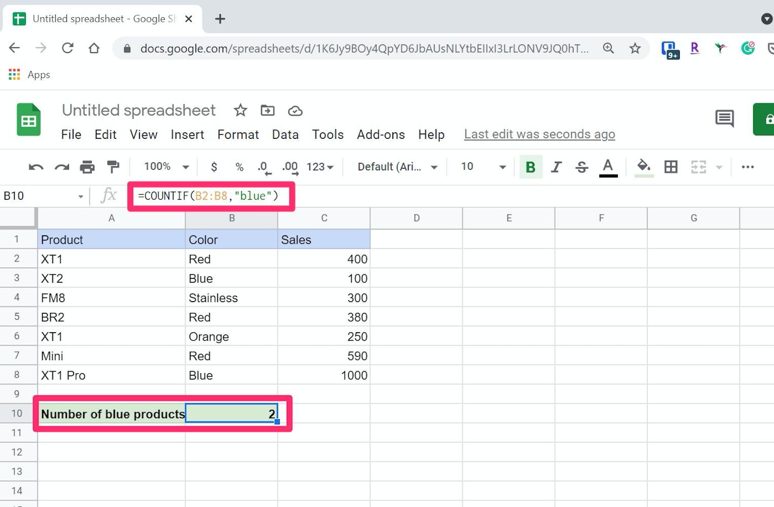 COUNTIF Function in Google Sheets