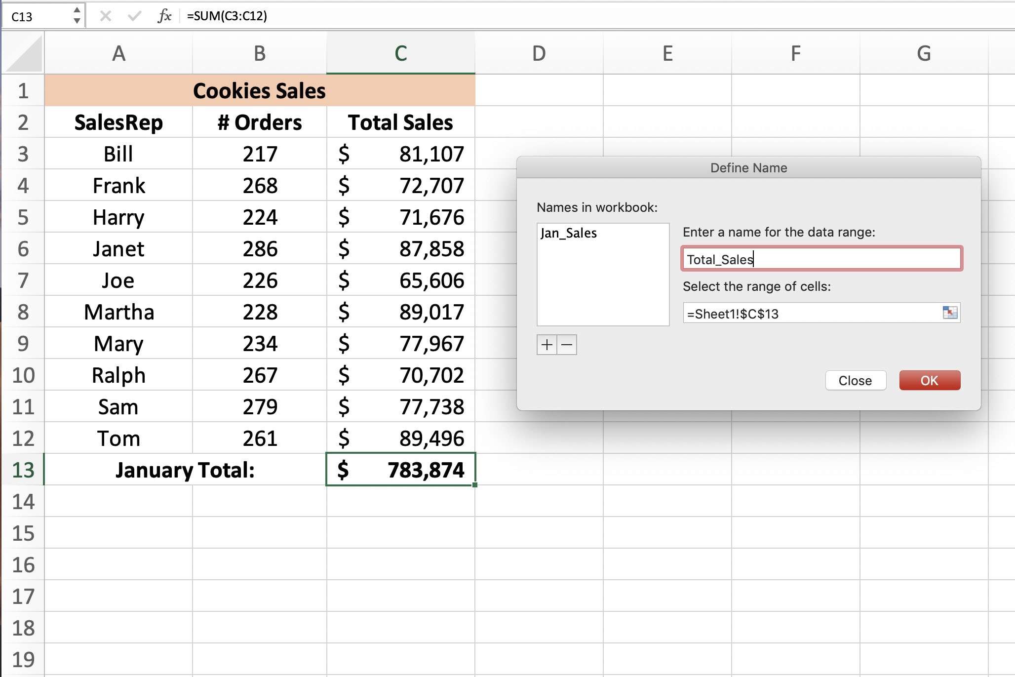 Creating Named Ranges in Excel