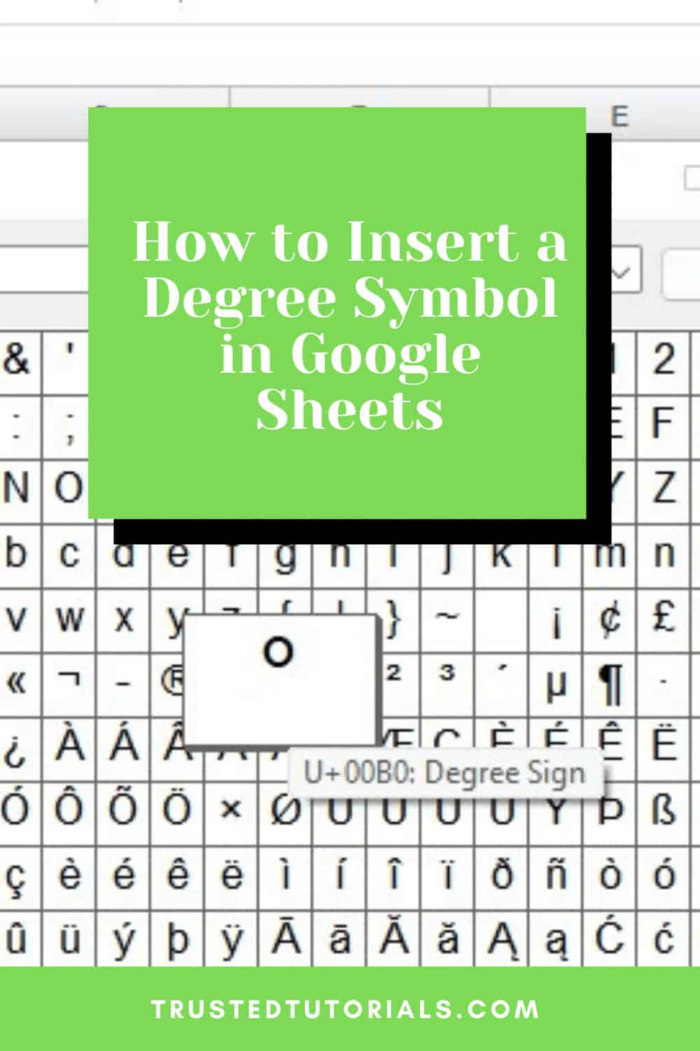 Degree Symbol Formula Google Sheets