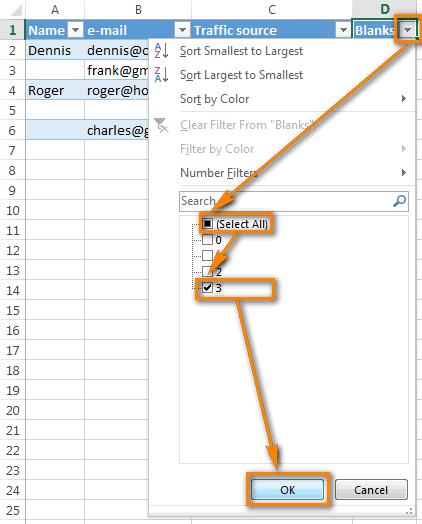 Using Excel Filter to Delete Blank Rows