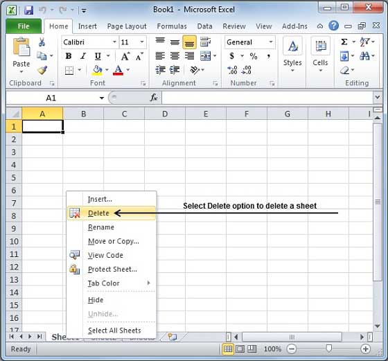 delete sheet in excel