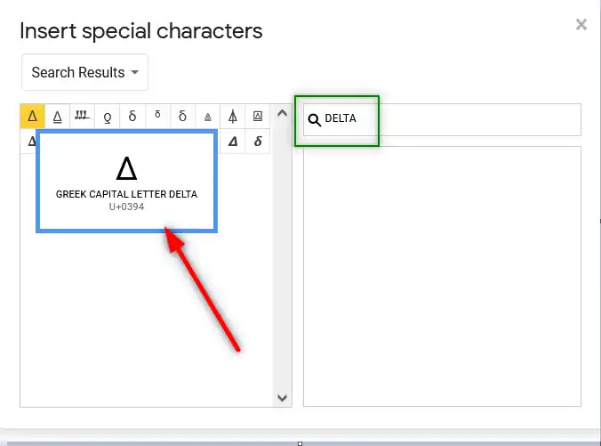 Delta Symbol in Google Sheets Formula