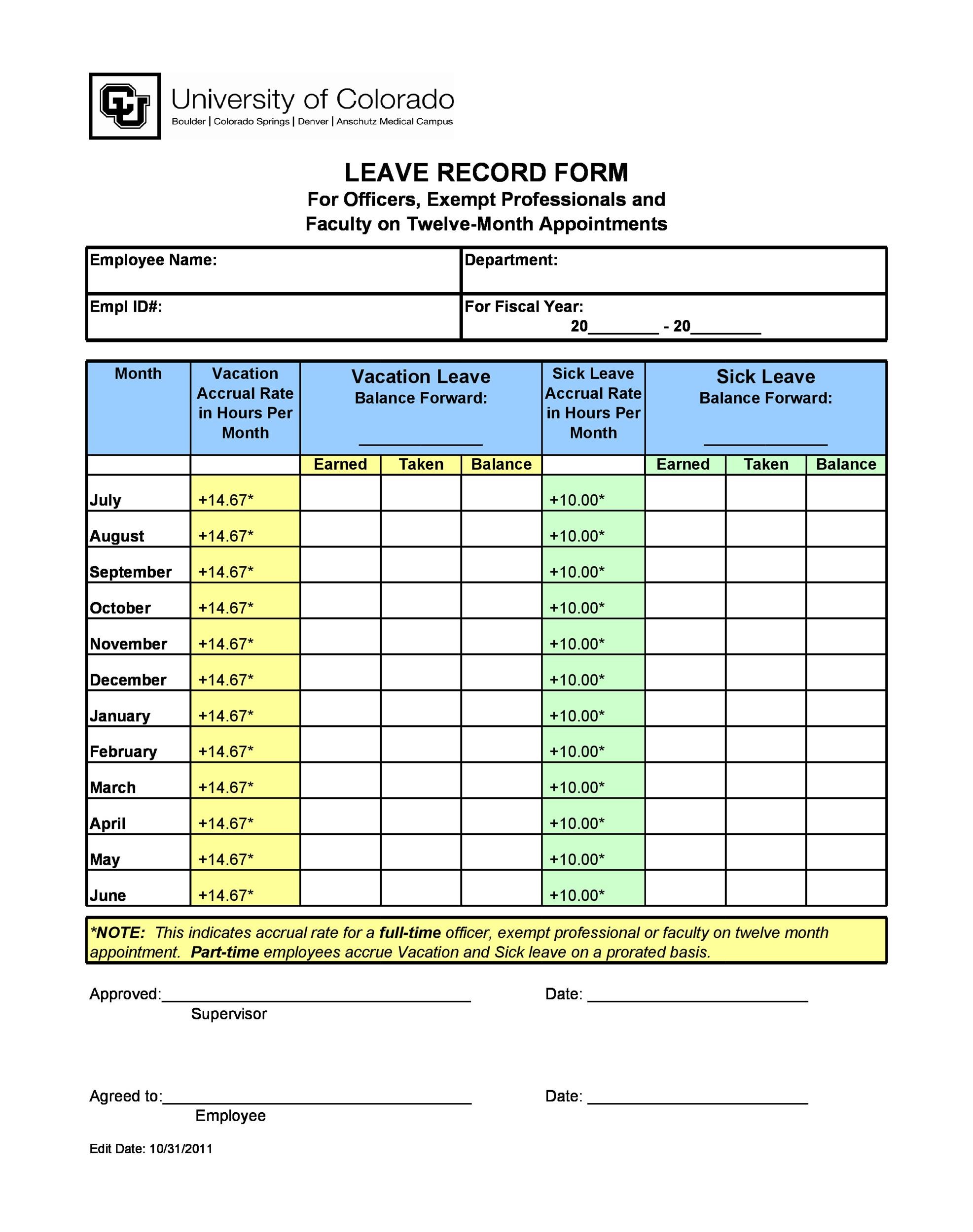 Employee Vacation Balance Template