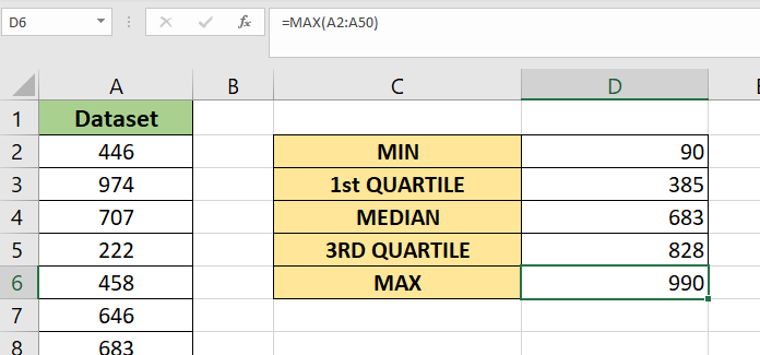 Excel 5 Number Summary Example 2