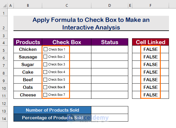 Excel Checkbox Formula