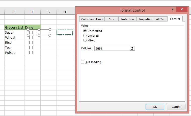 Excel Checkboxes