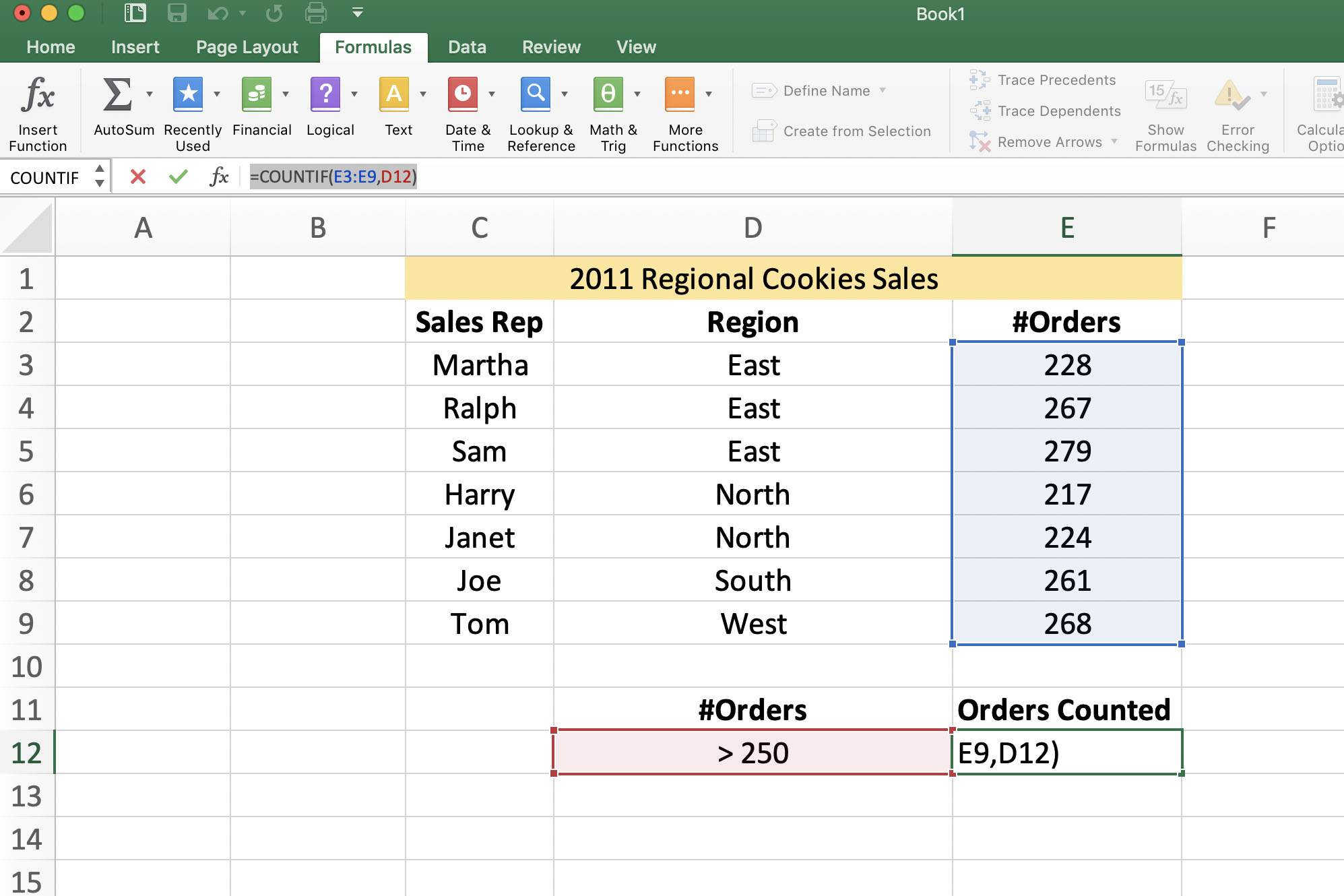 Excel count cells with values