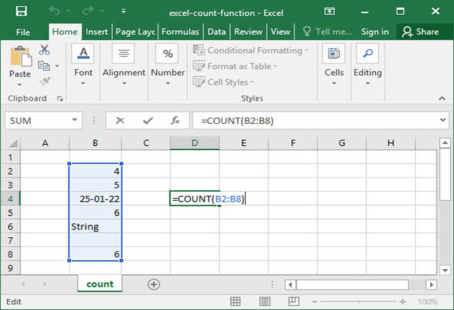 Excel COUNT formula