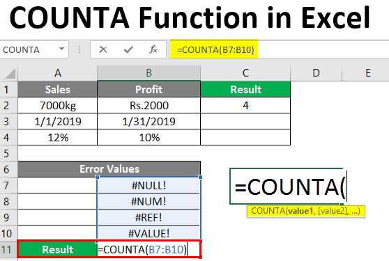 Excel COUNTA function