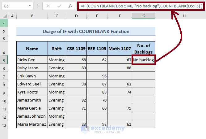 Excel counting blank cells