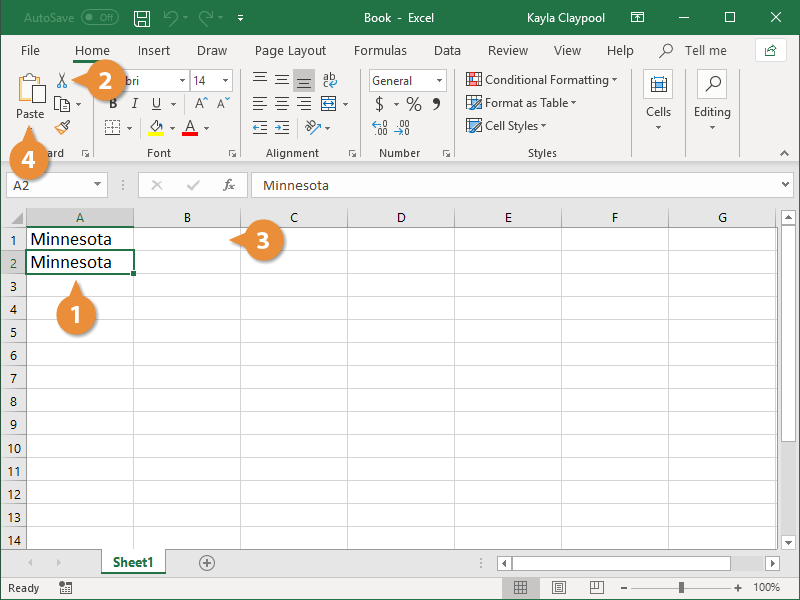 Excel cut and paste