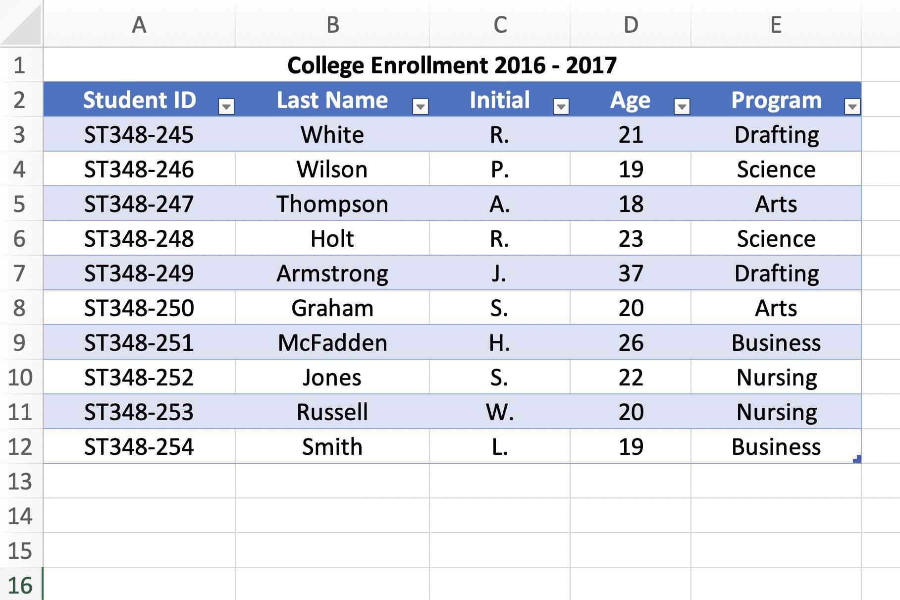 Excel Database Samples