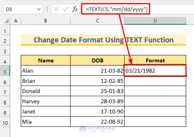 Excel date formatting formulas