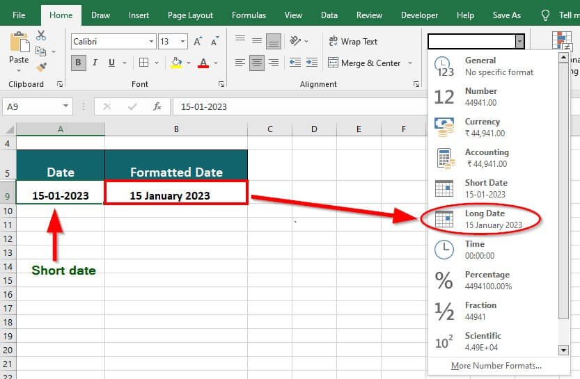 Excel date formatting options