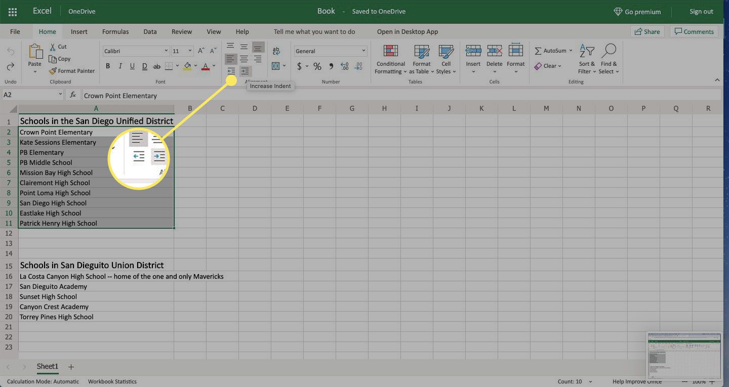 Excel Decrease Indent Button