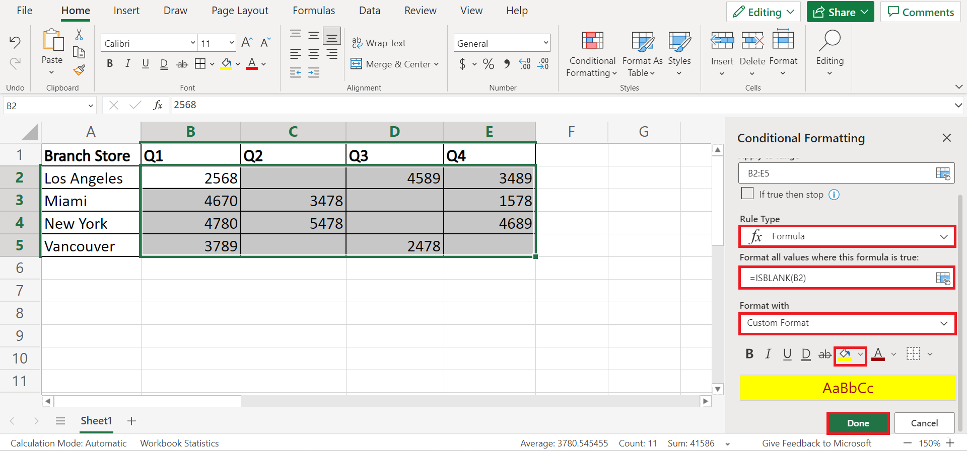 Excel Empty Cell Formatting