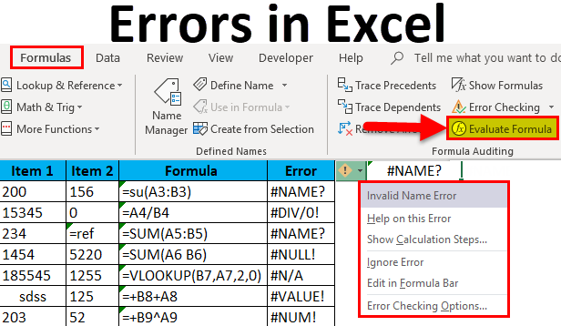 Excel error fixes