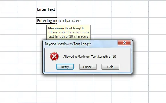 Excel error messages