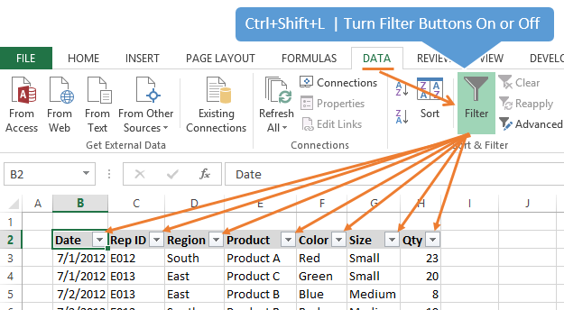 Excel Filter Drop-Down Shortcuts