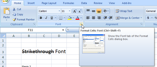 Excel Font Dialog Box Strikethrough