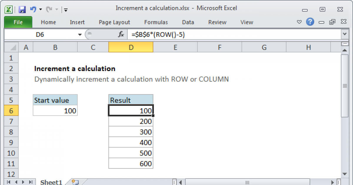 Excel formula auto-increment example 1