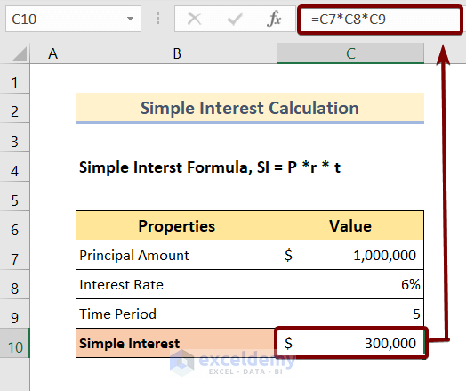 Excel Formula for Simple Interest Example 3