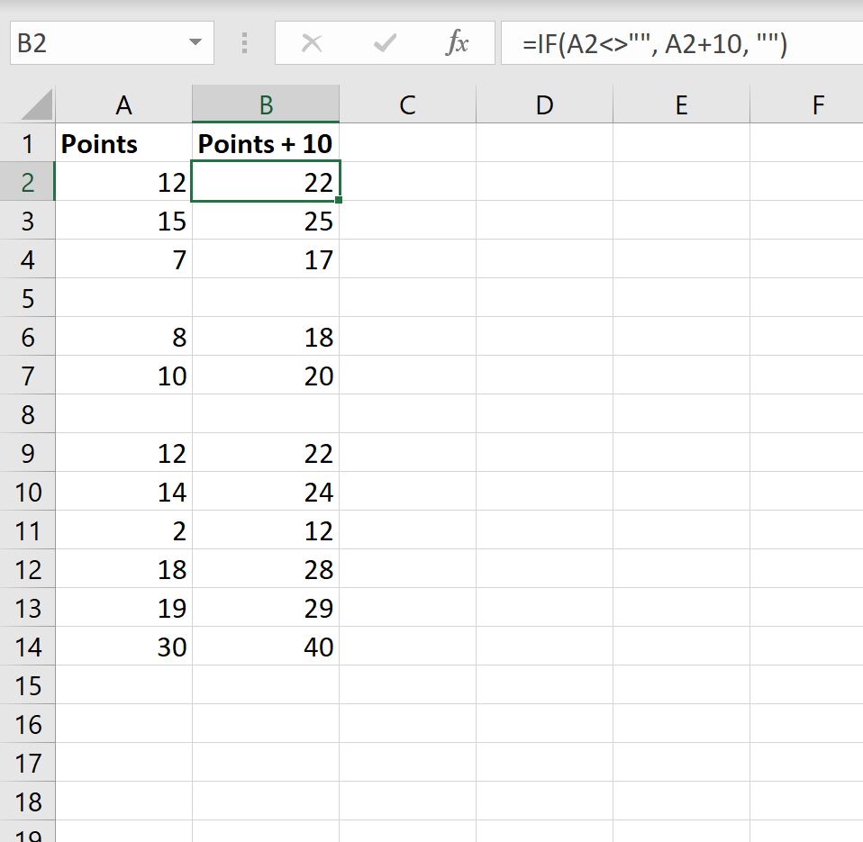 Excel Formula Ignore Blank Cells Example 1