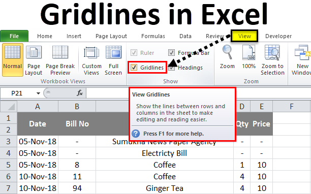 Excel Grid Lines Settings