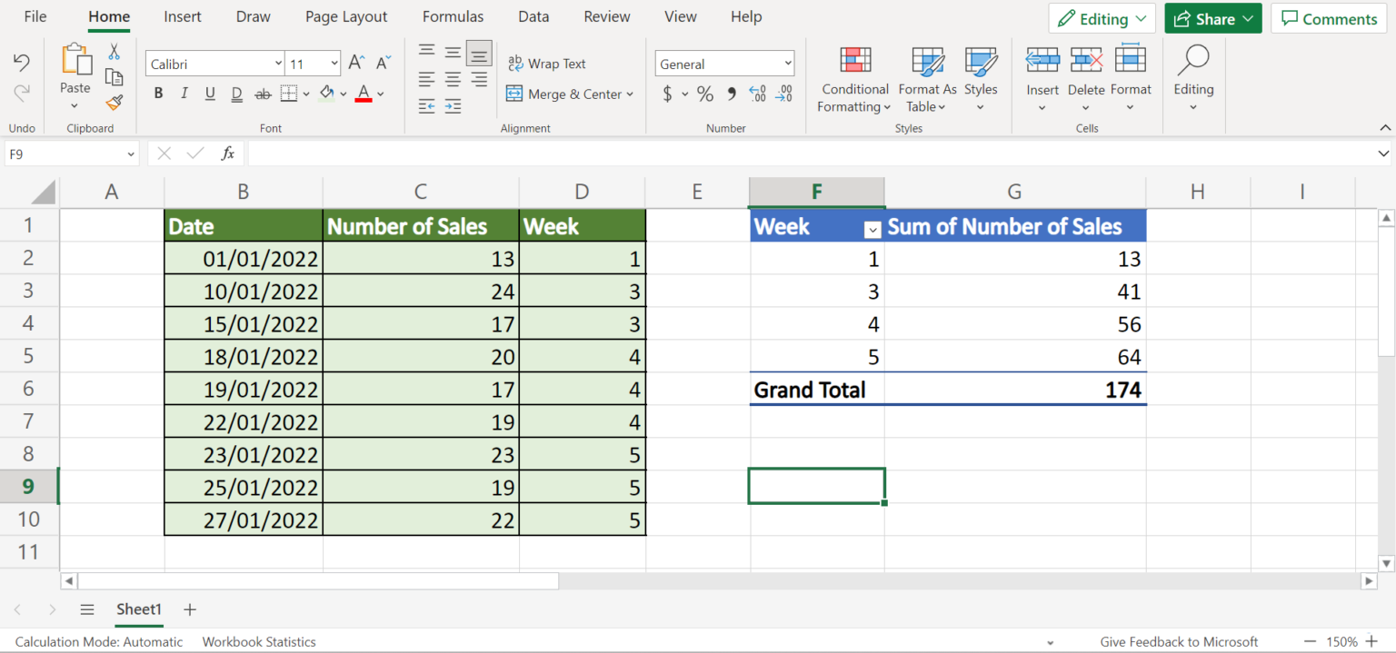 Excel Group by Week Built-in Feature